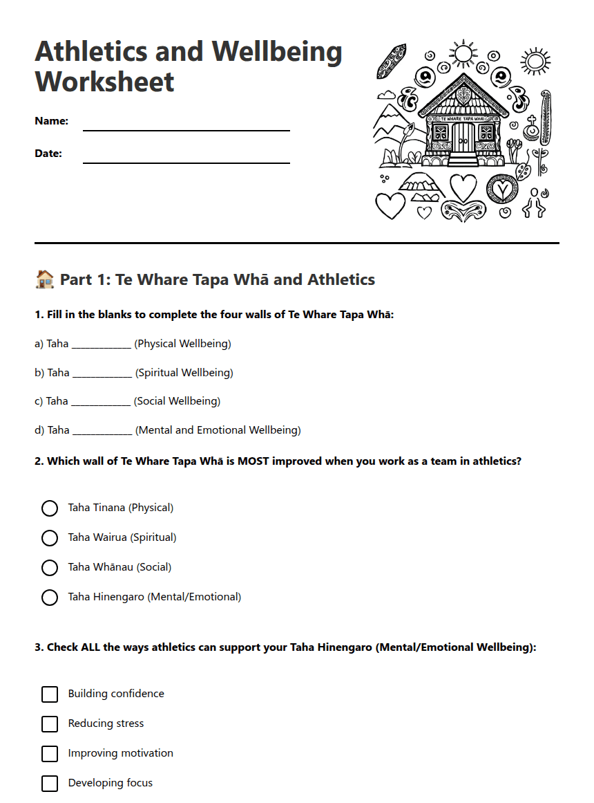 Athletics and Wellbeing Worksheet worksheet preview
