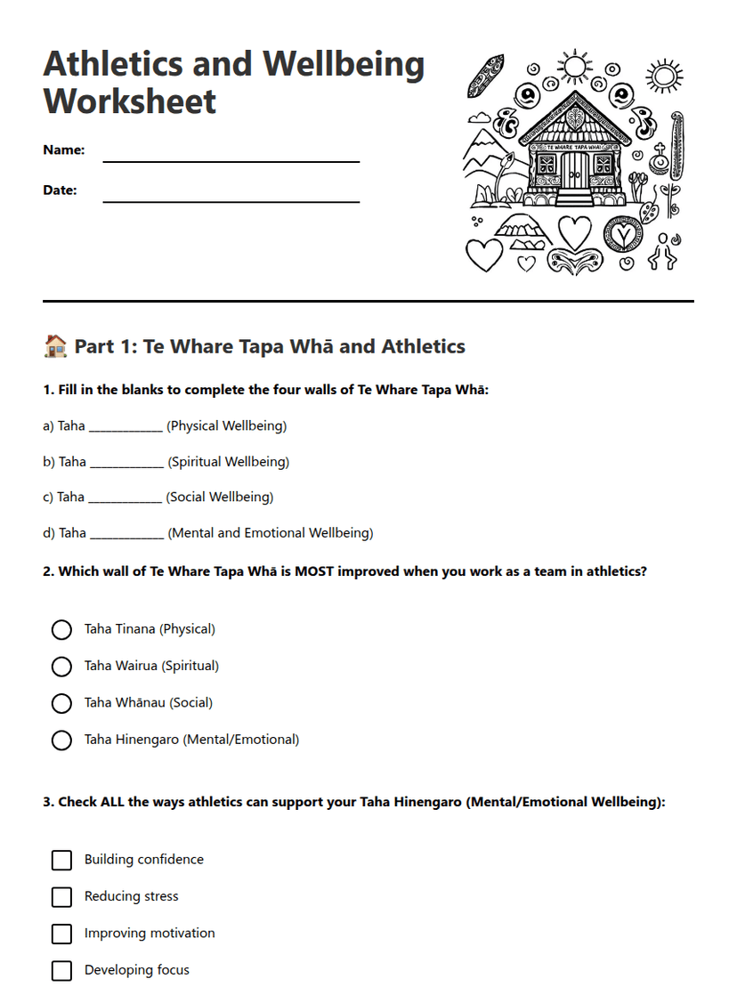 Athletics and Wellbeing Worksheet