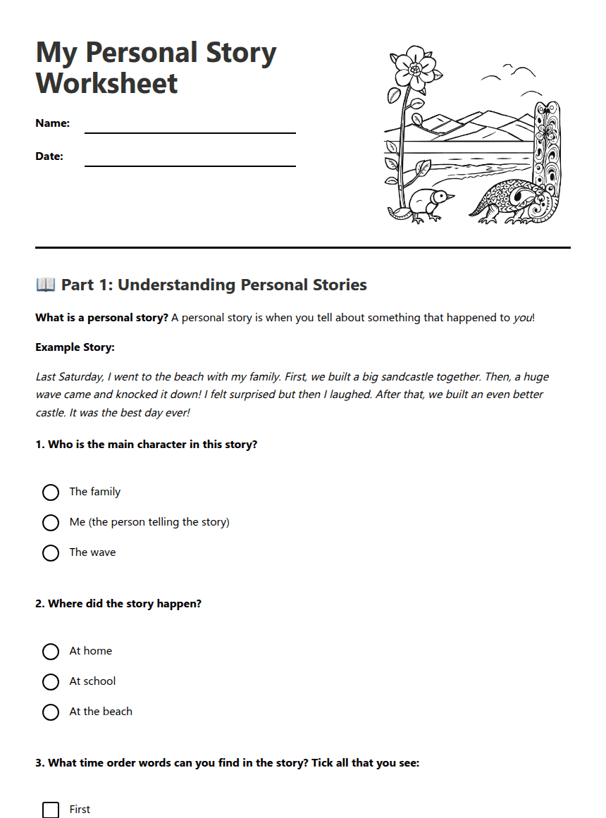 My Personal Story Worksheet worksheet preview