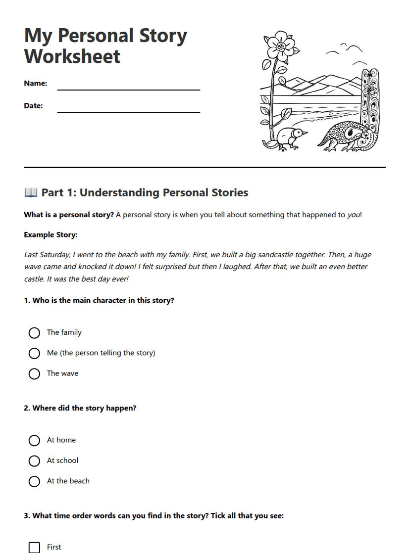 My Personal Story Worksheet