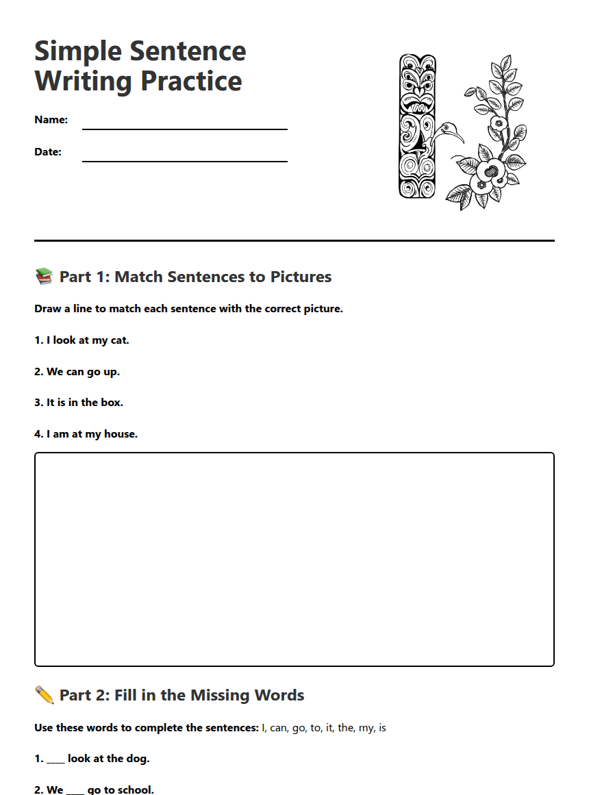 Simple Sentence Writing Practice worksheet preview