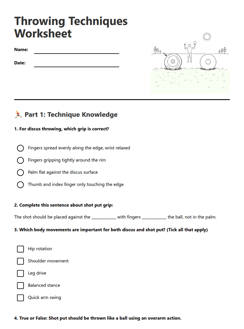 Throwing Techniques Worksheet