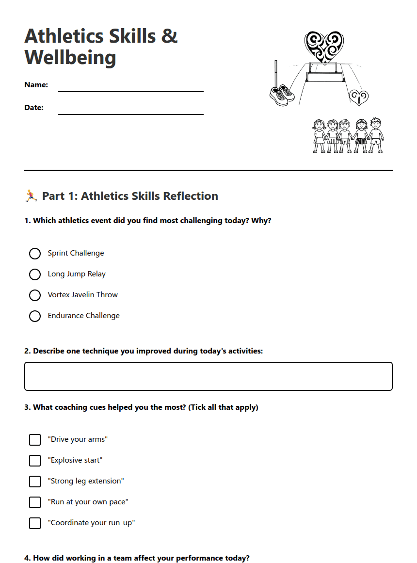 Athletics Skills & Wellbeing worksheet preview