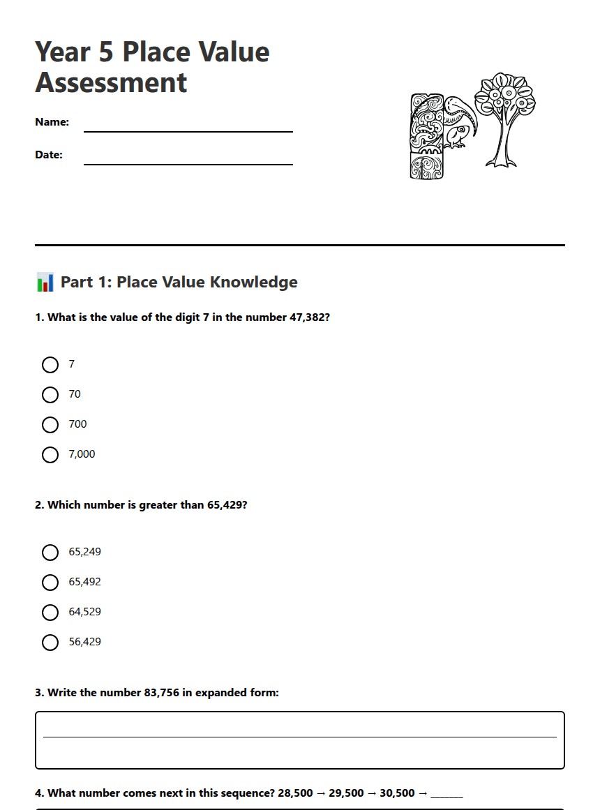 Year 5 Place Value worksheet preview
