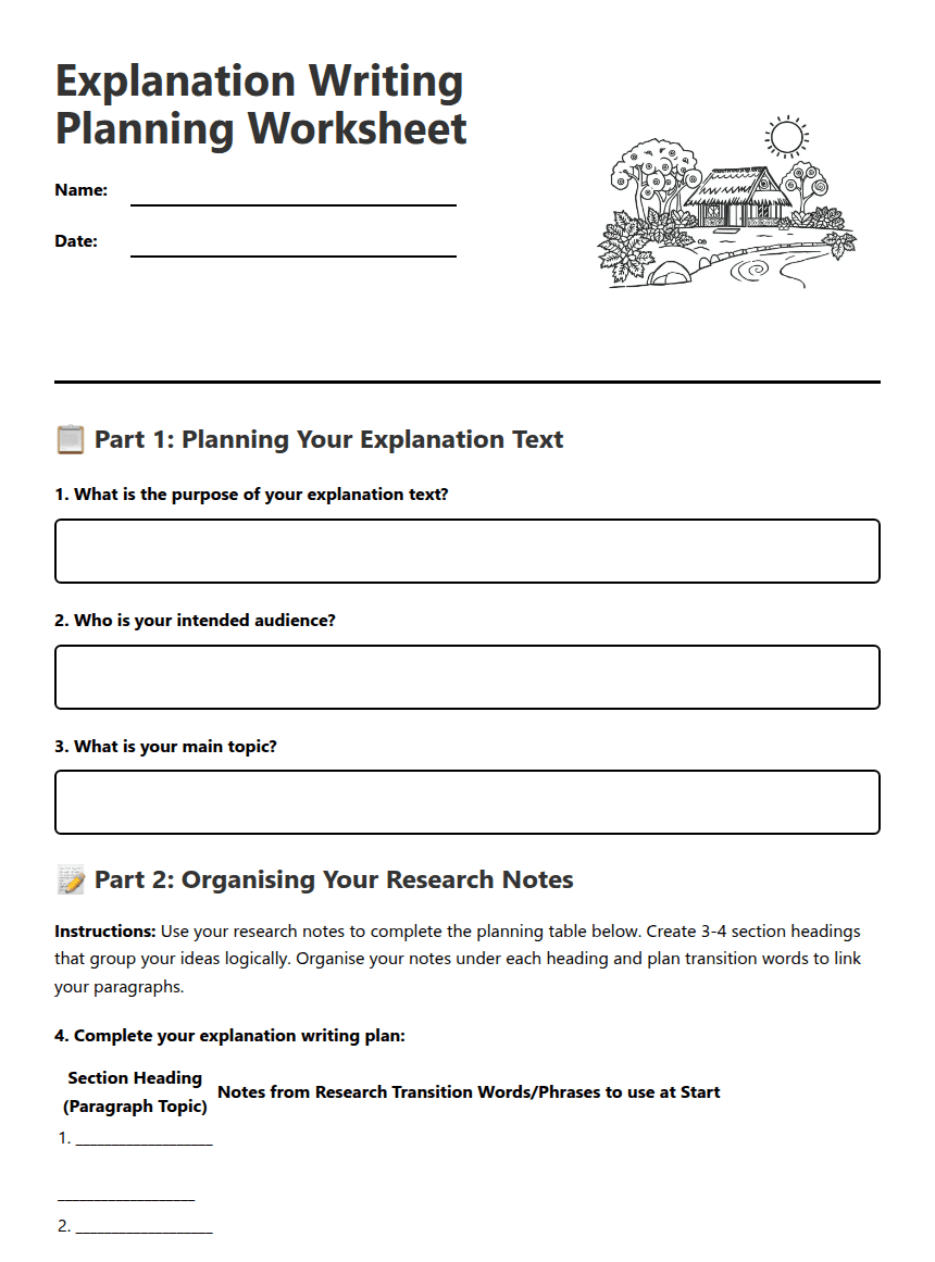 Explanation Writing Planning Worksheet worksheet preview