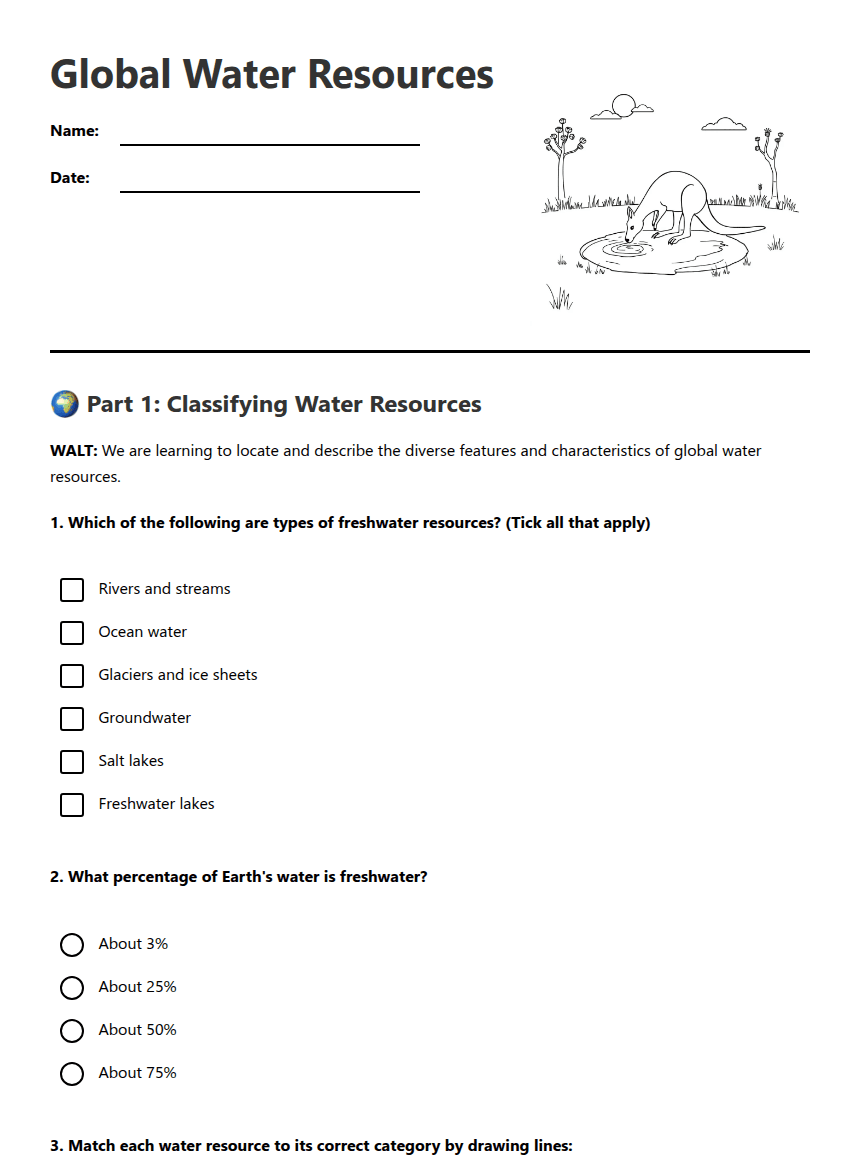 Global Water Resources worksheet preview