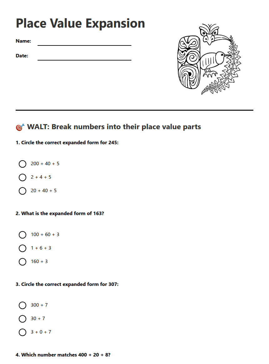 Place Value Expansion worksheet preview