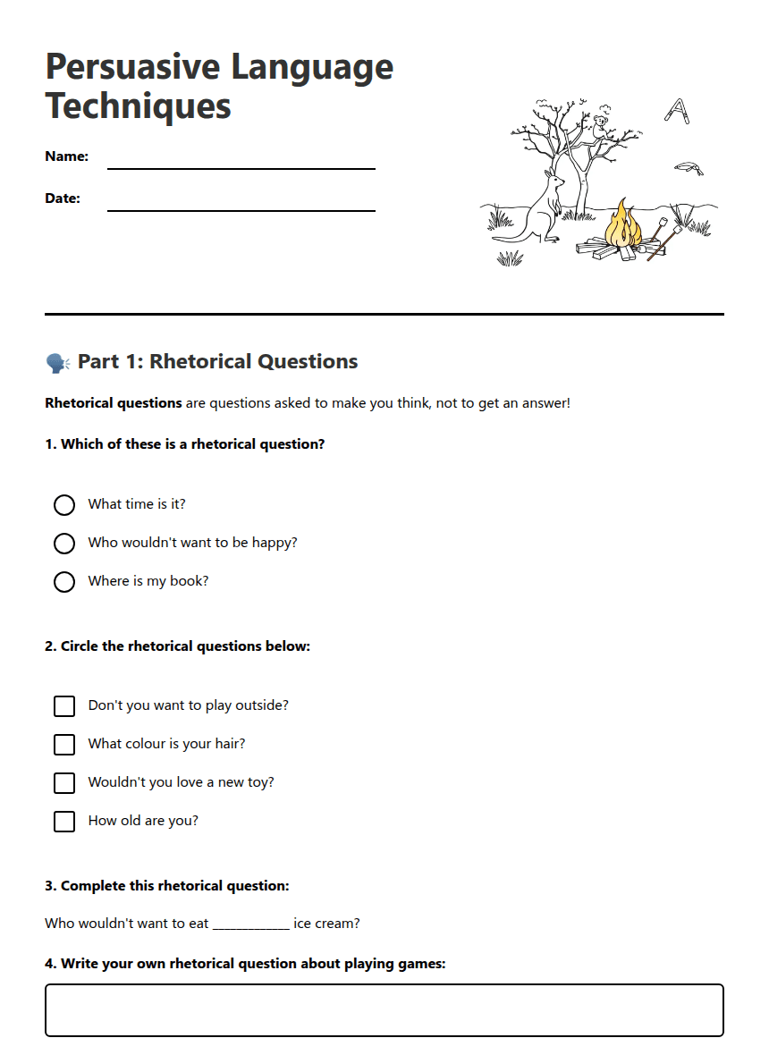 Persuasive Language Techniques worksheet preview