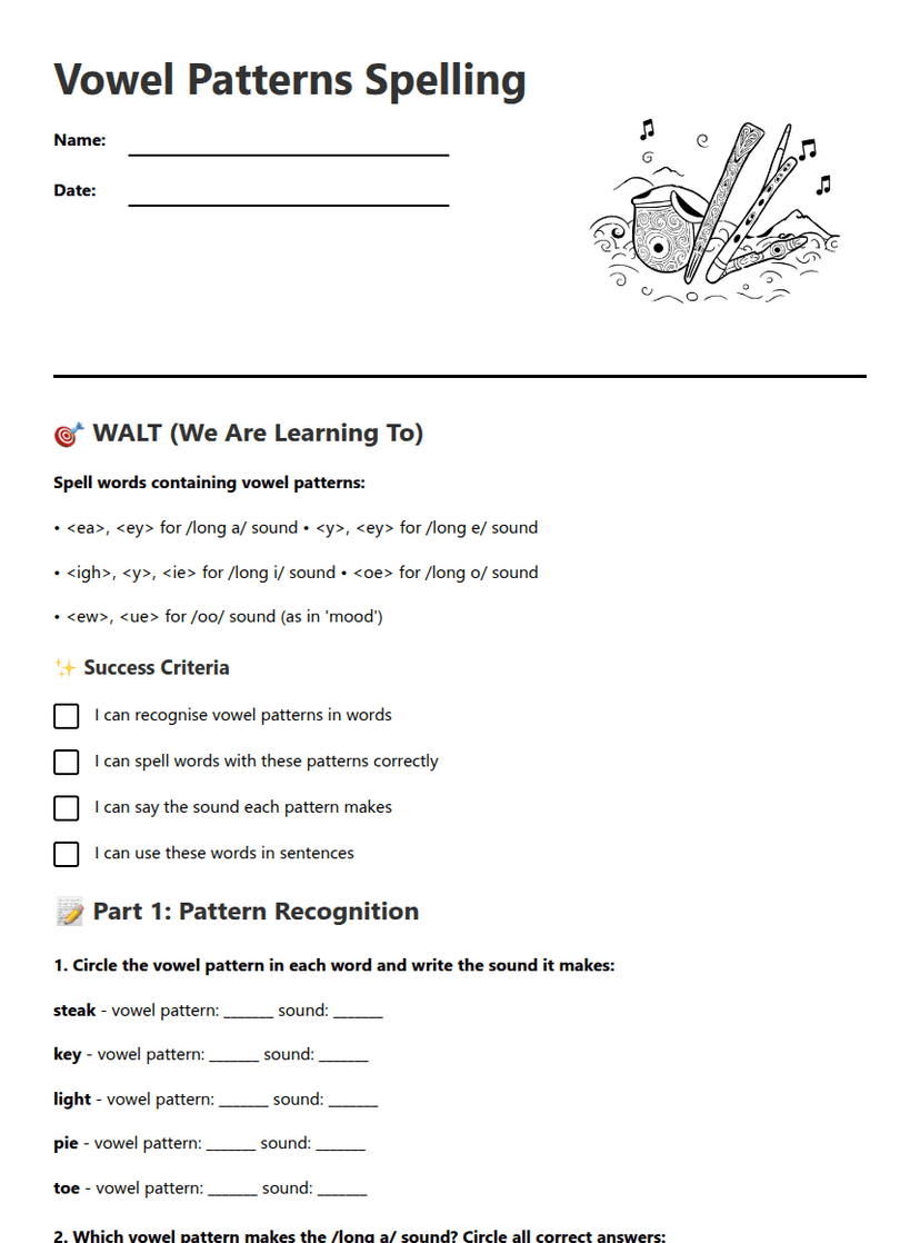 Vowel Patterns Spelling