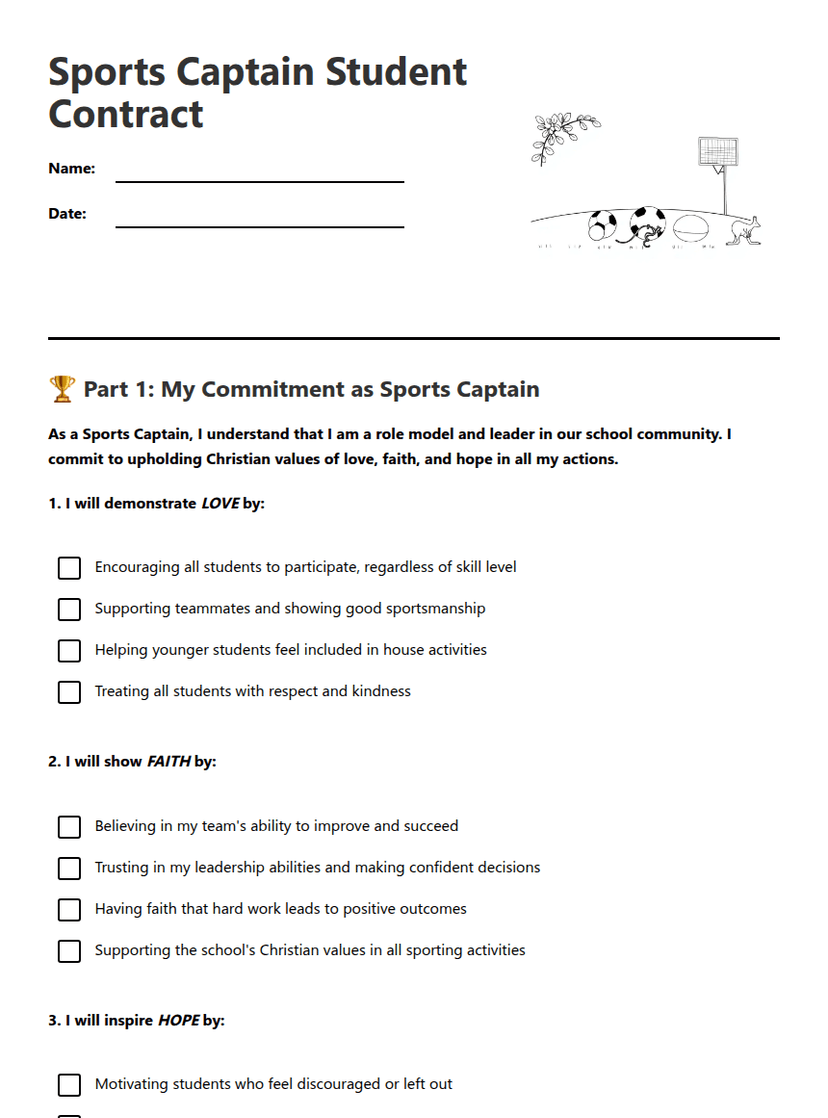Sports Captain Student Contract
