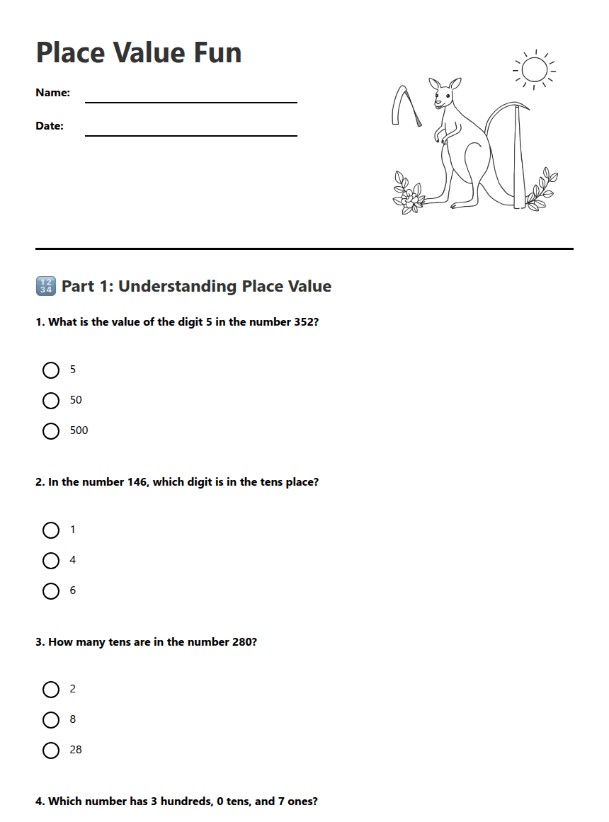 Place Value Fun worksheet preview