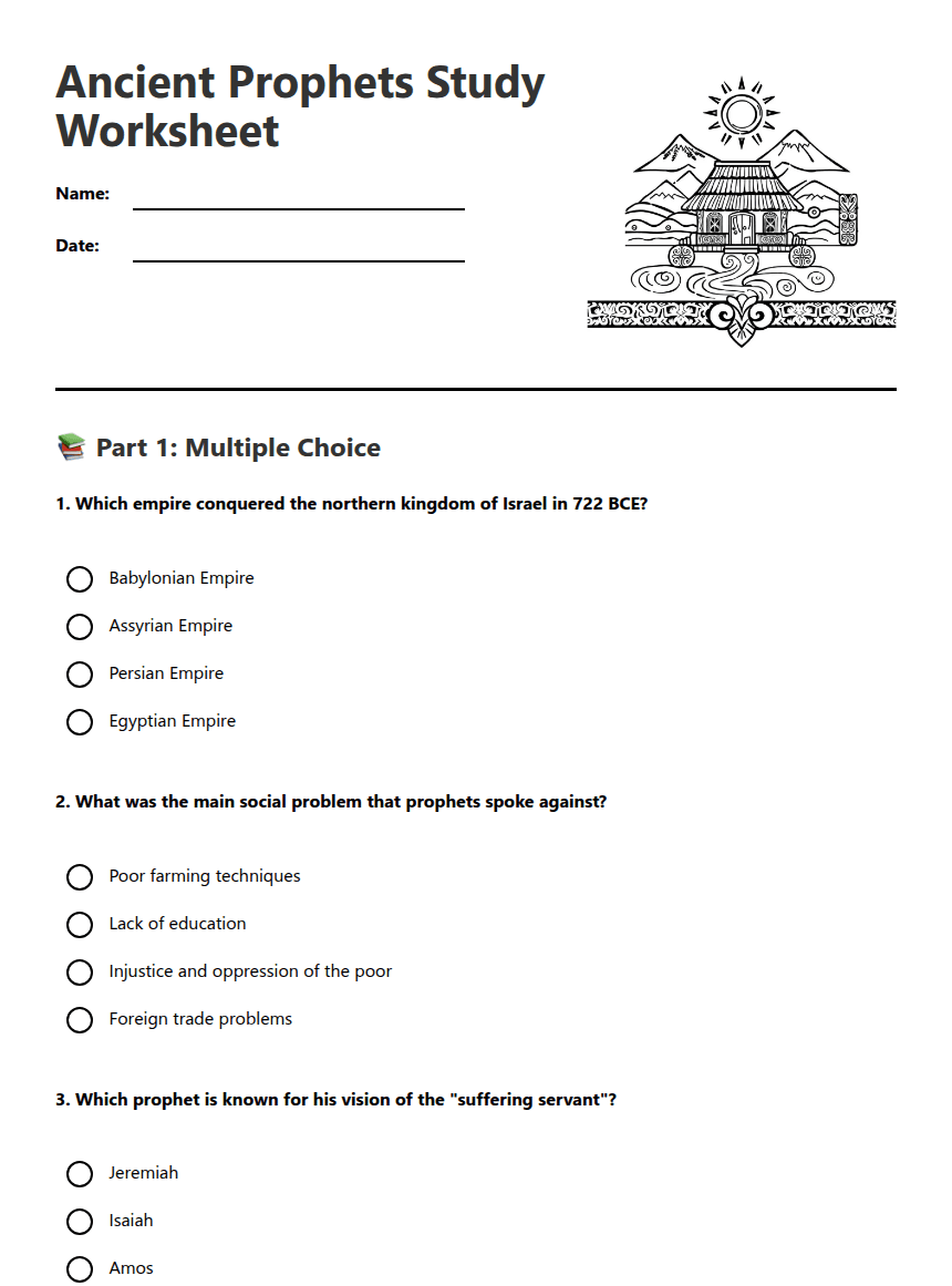 Ancient Prophets Study Worksheet worksheet preview
