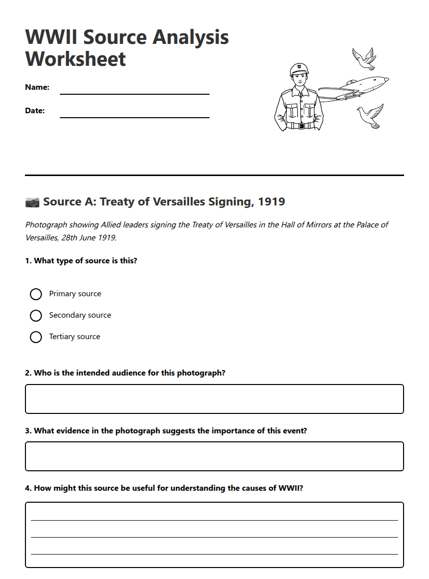 WWII Source Analysis Worksheet worksheet preview