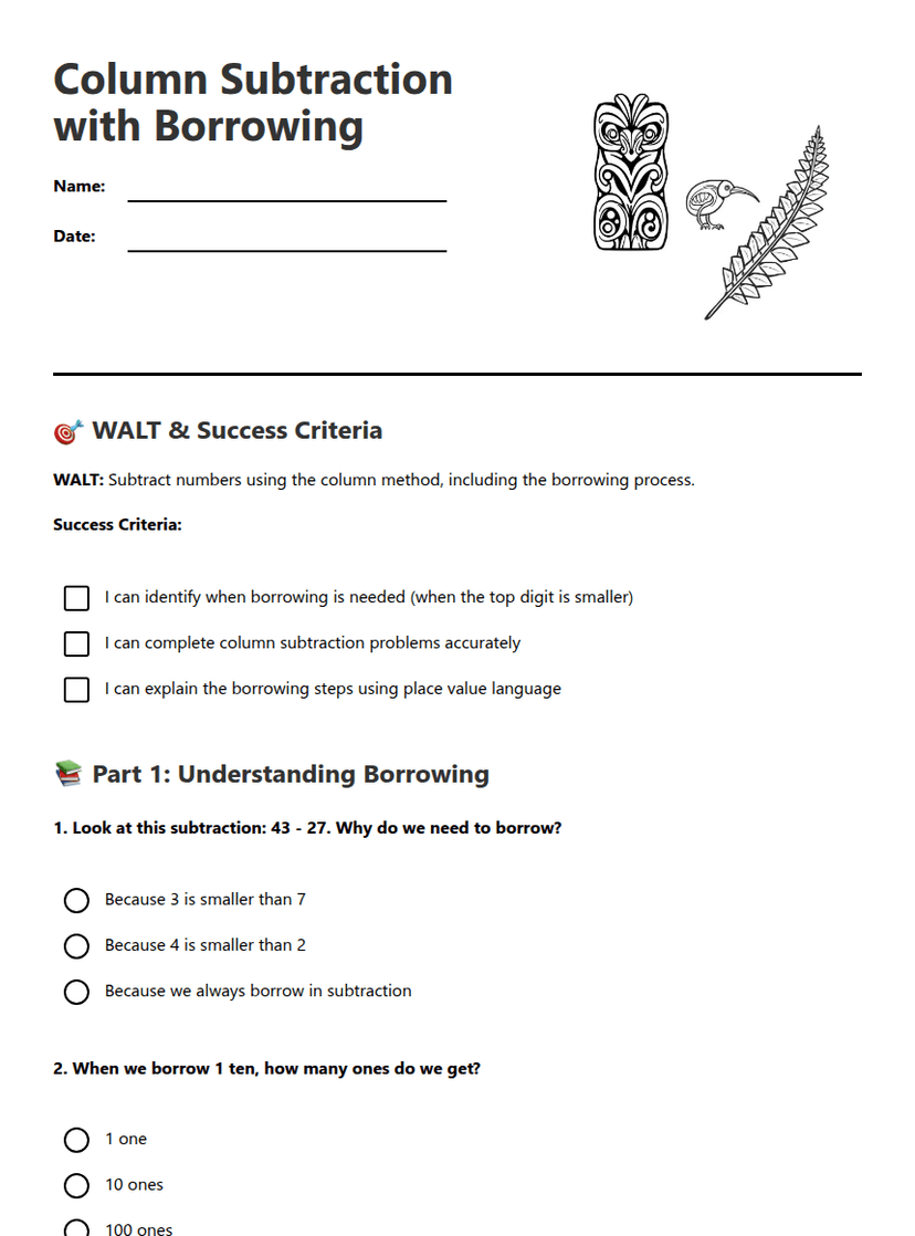 Column Subtraction with Borrowing