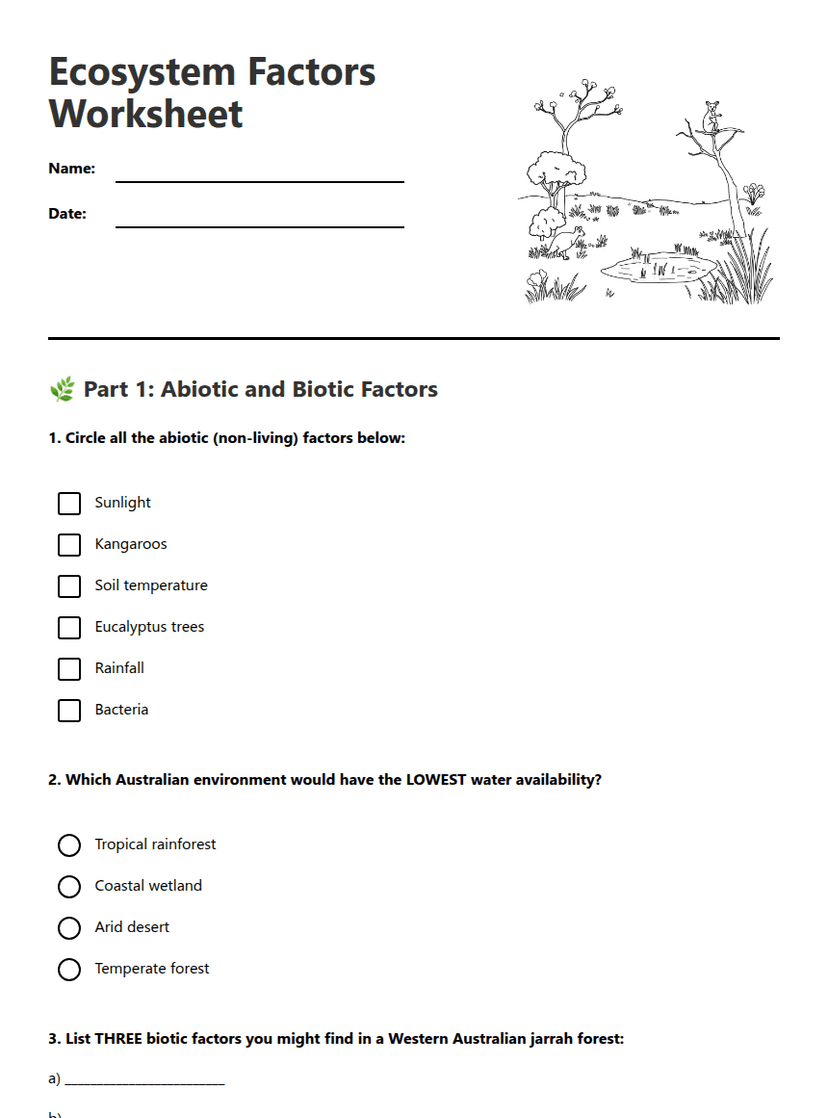 Ecosystem Factors Worksheet
