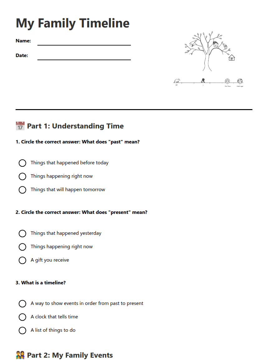 My Family Timeline worksheet preview