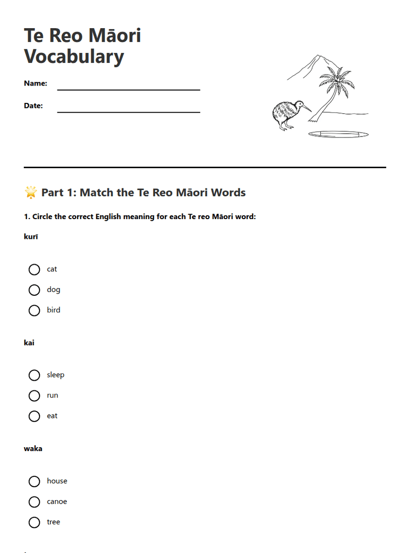 Te Reo Māori Vocabulary