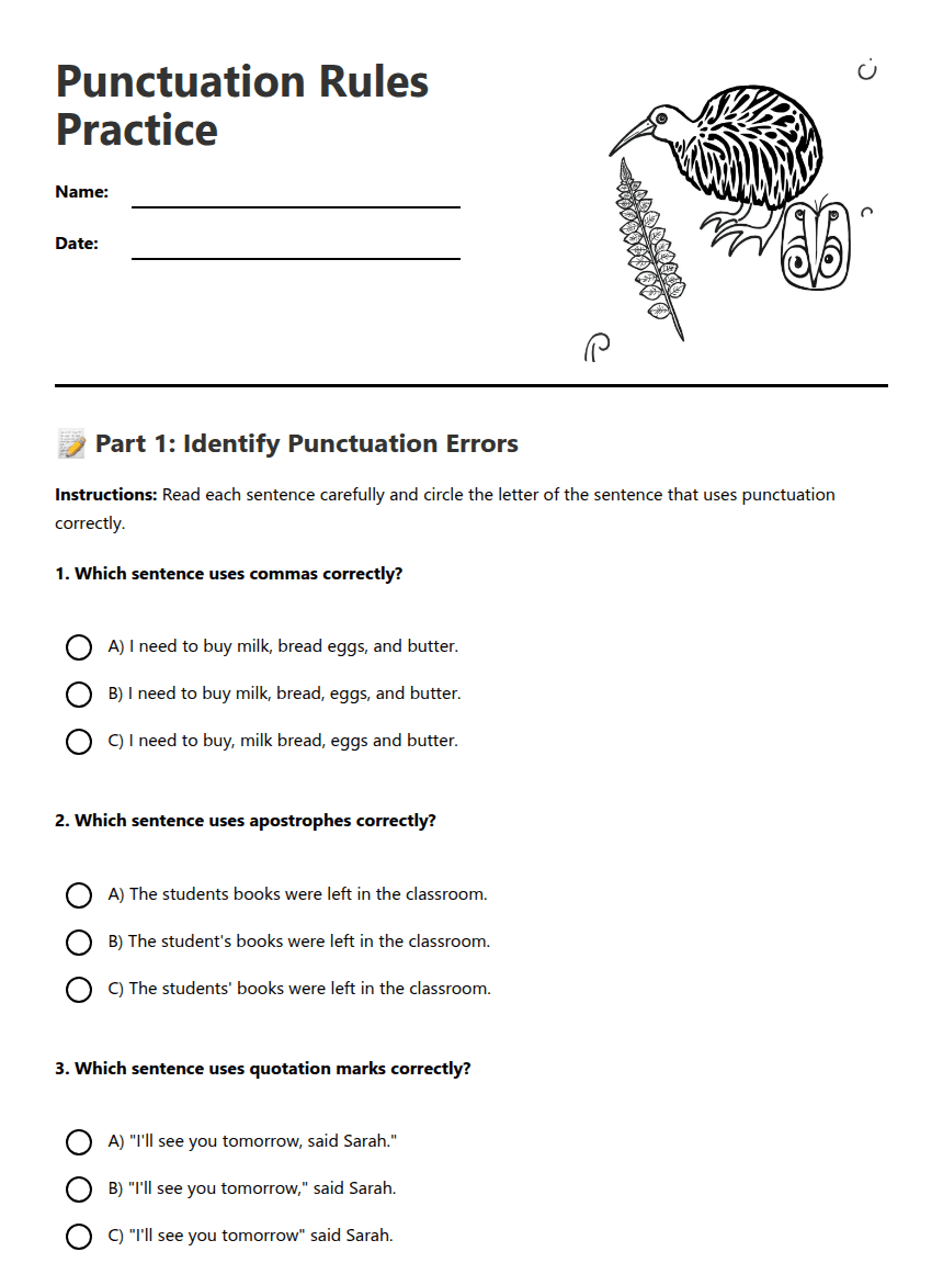 Punctuation Rules Practice worksheet preview