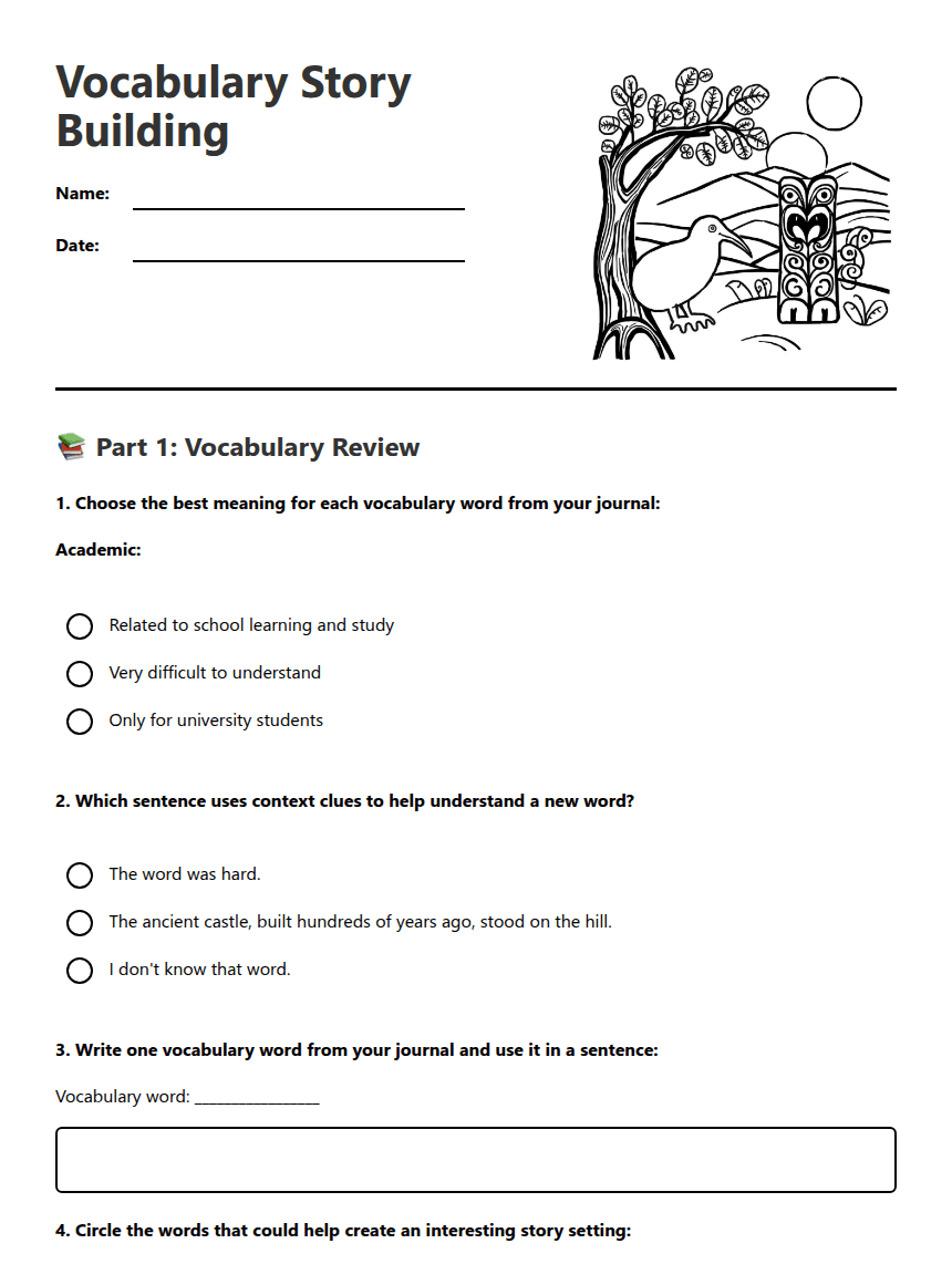 Vocabulary Story Building worksheet preview