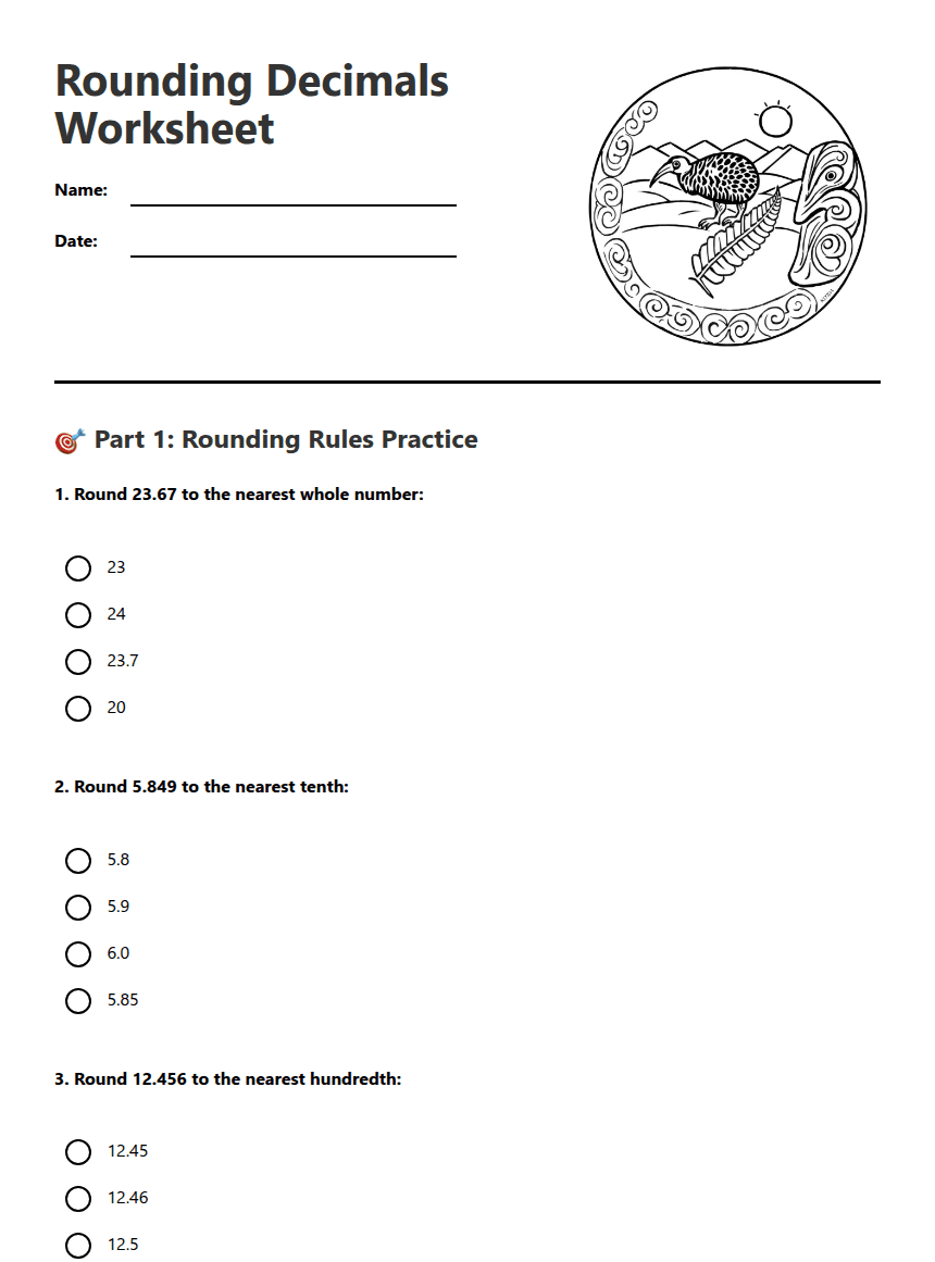 Rounding Decimals Worksheet worksheet preview