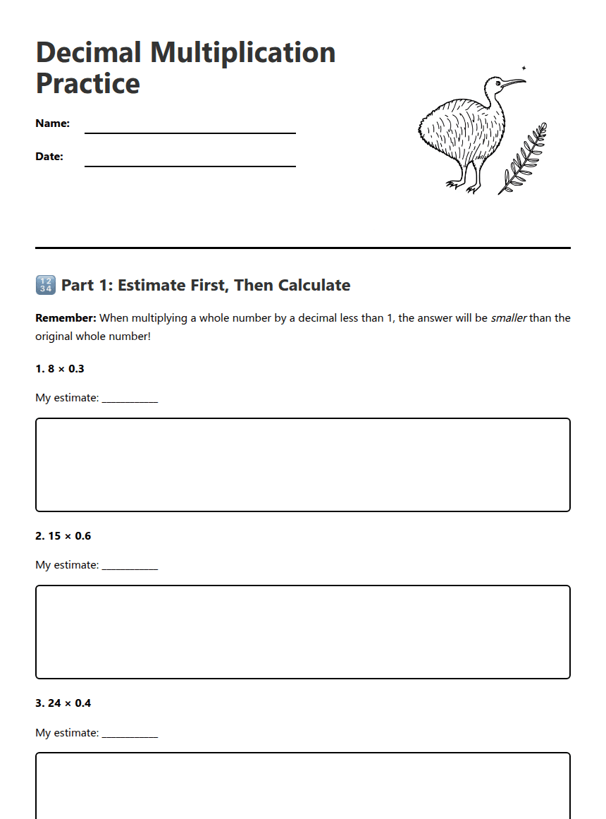 Decimal Multiplication Practice worksheet preview