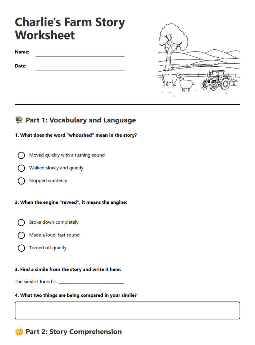 Charlie's Farm Story Worksheet