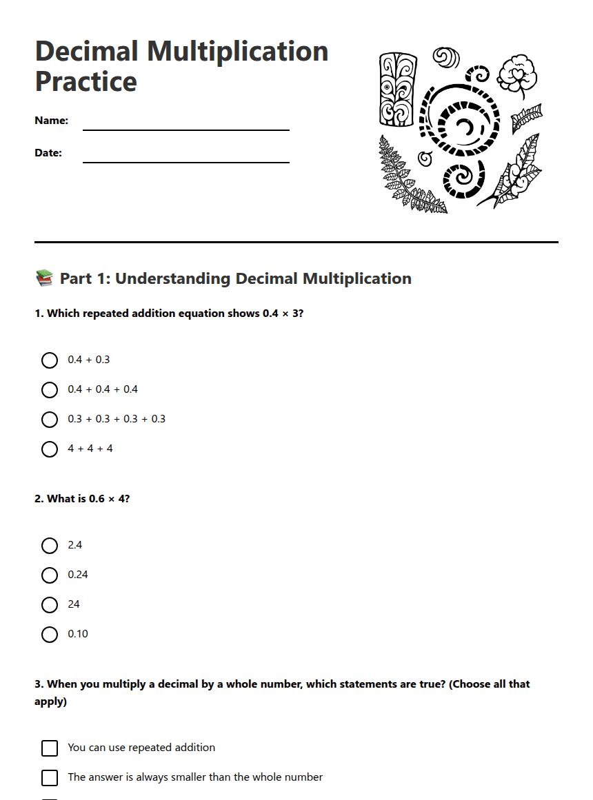 Decimal Multiplication Practice worksheet preview