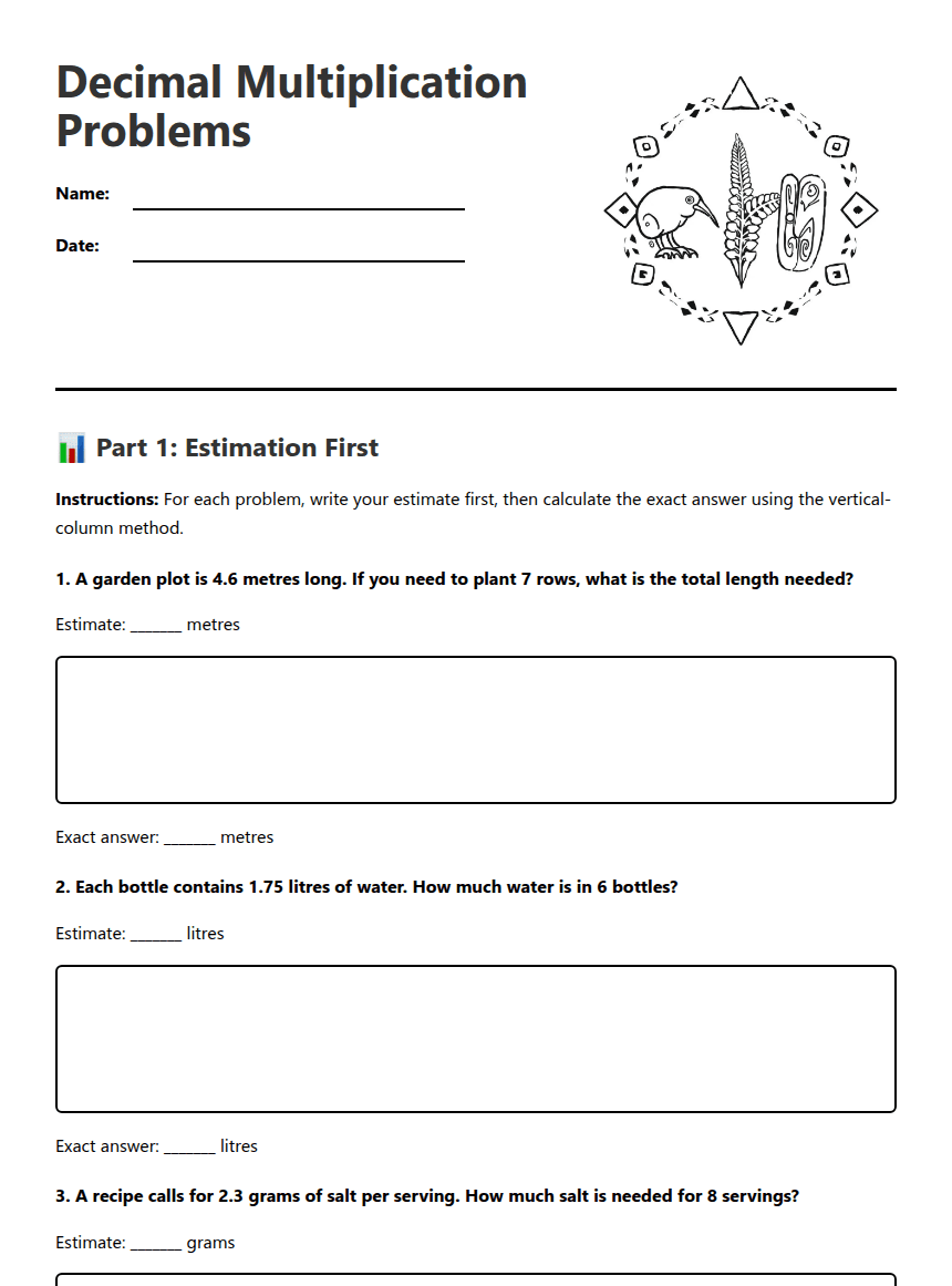 Decimal Multiplication Problems worksheet preview