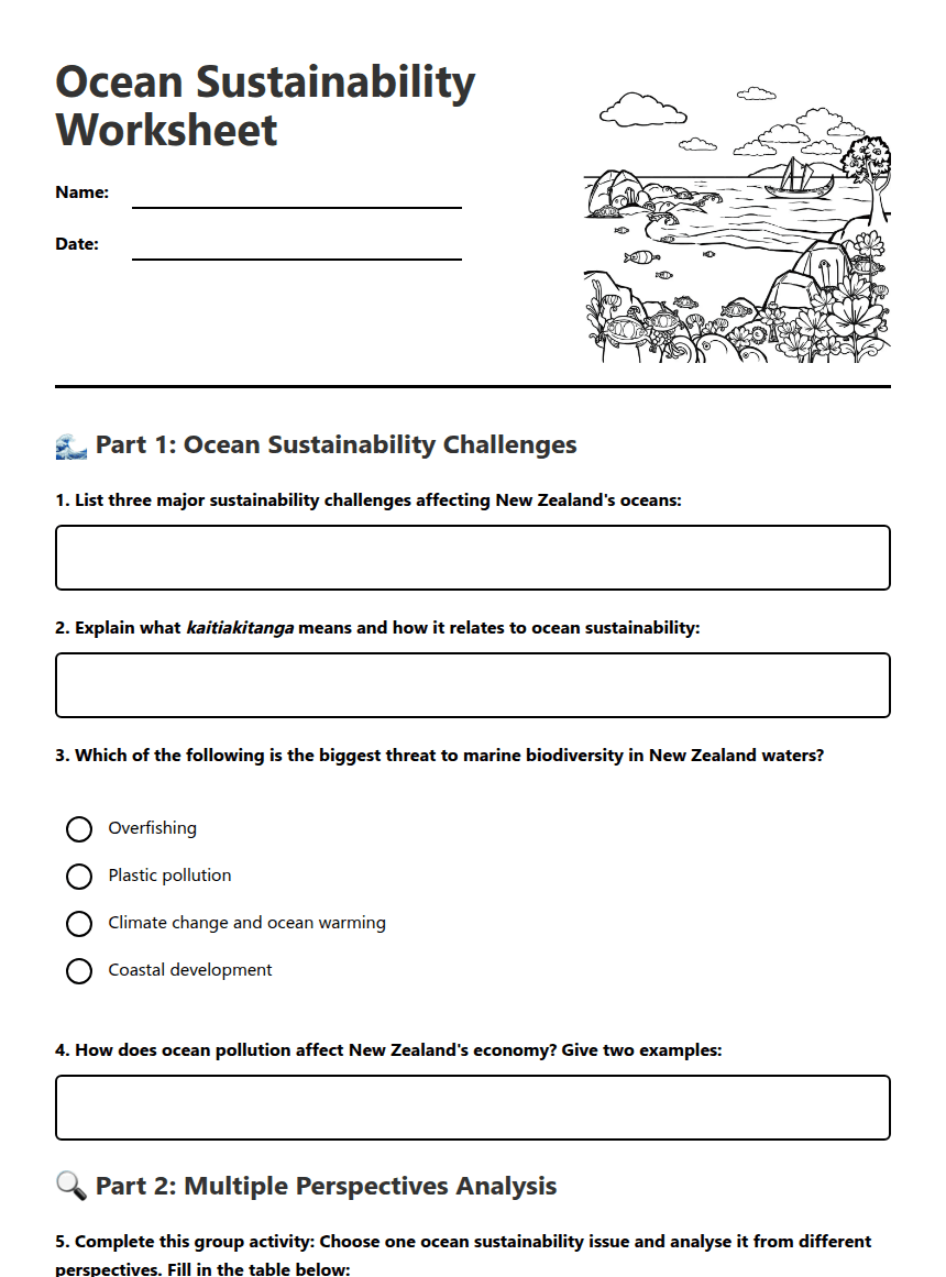 Ocean Sustainability Worksheet worksheet preview