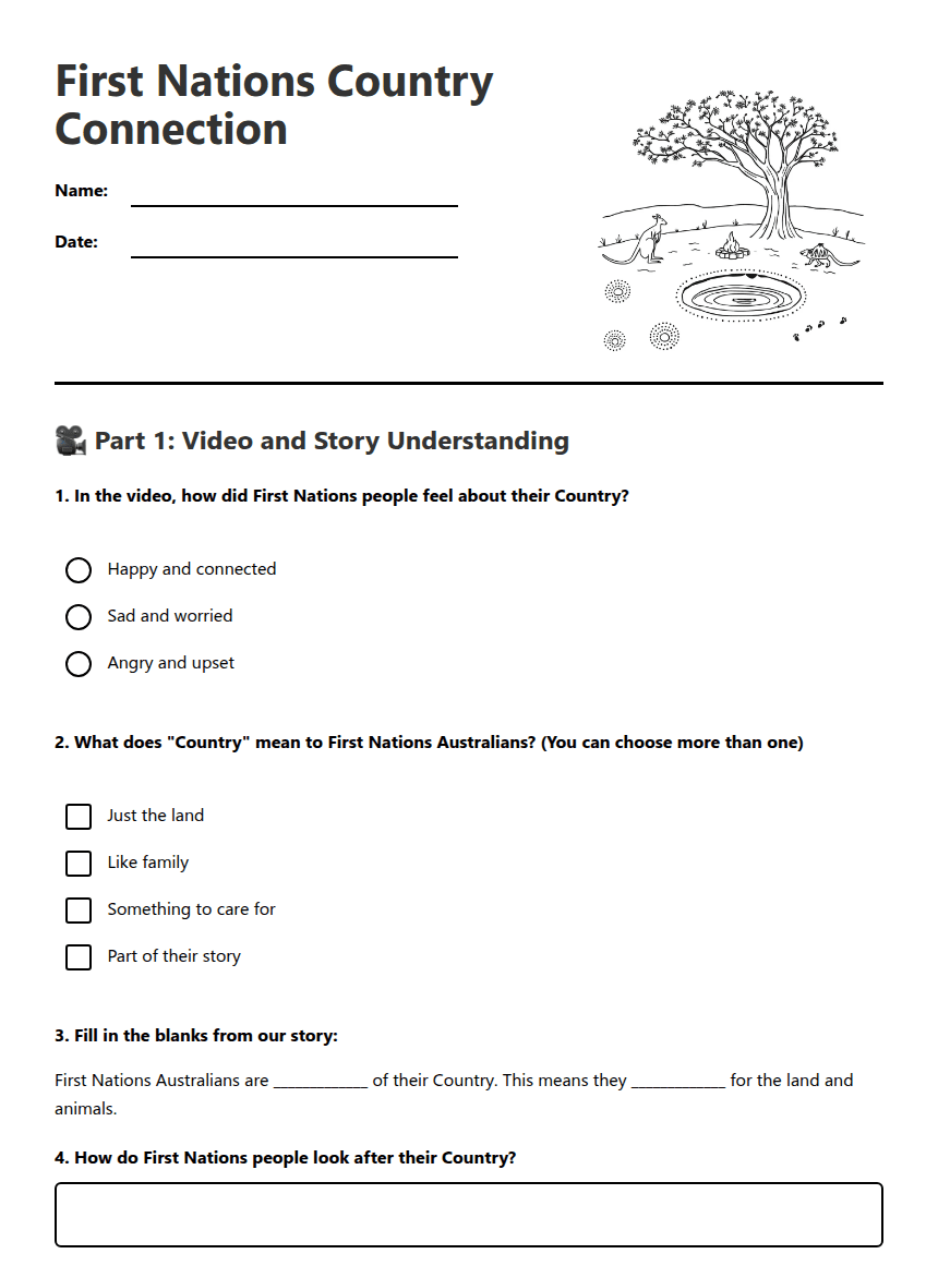 First Nations Country Connection worksheet preview
