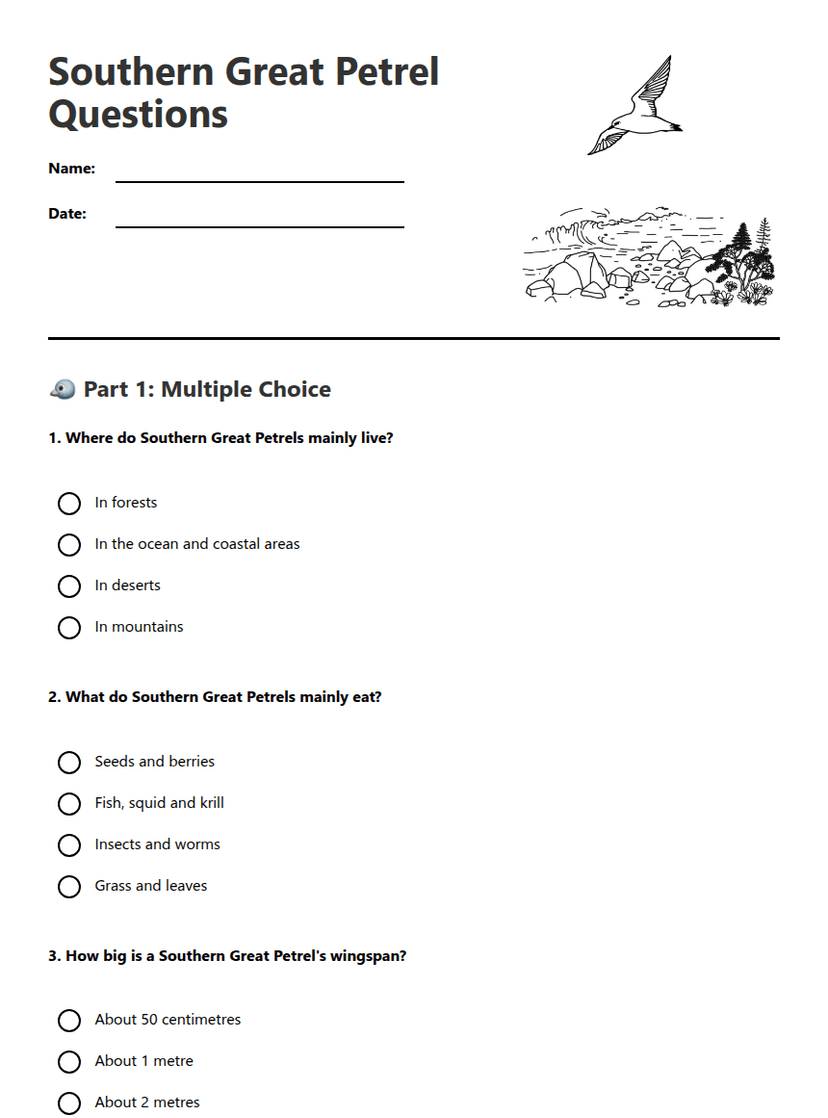 Southern Great Petrel Questions