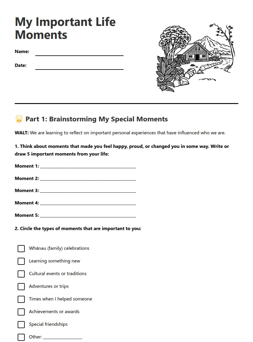 My Important Life Moments worksheet preview