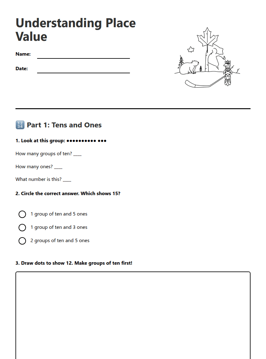 Understanding Place Value worksheet preview