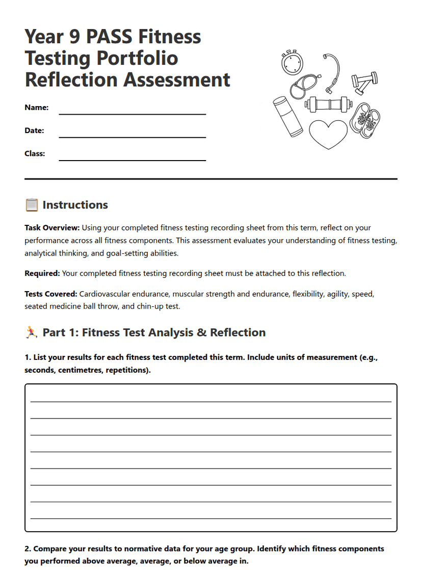 Fitness Testing Portfolio Reflection