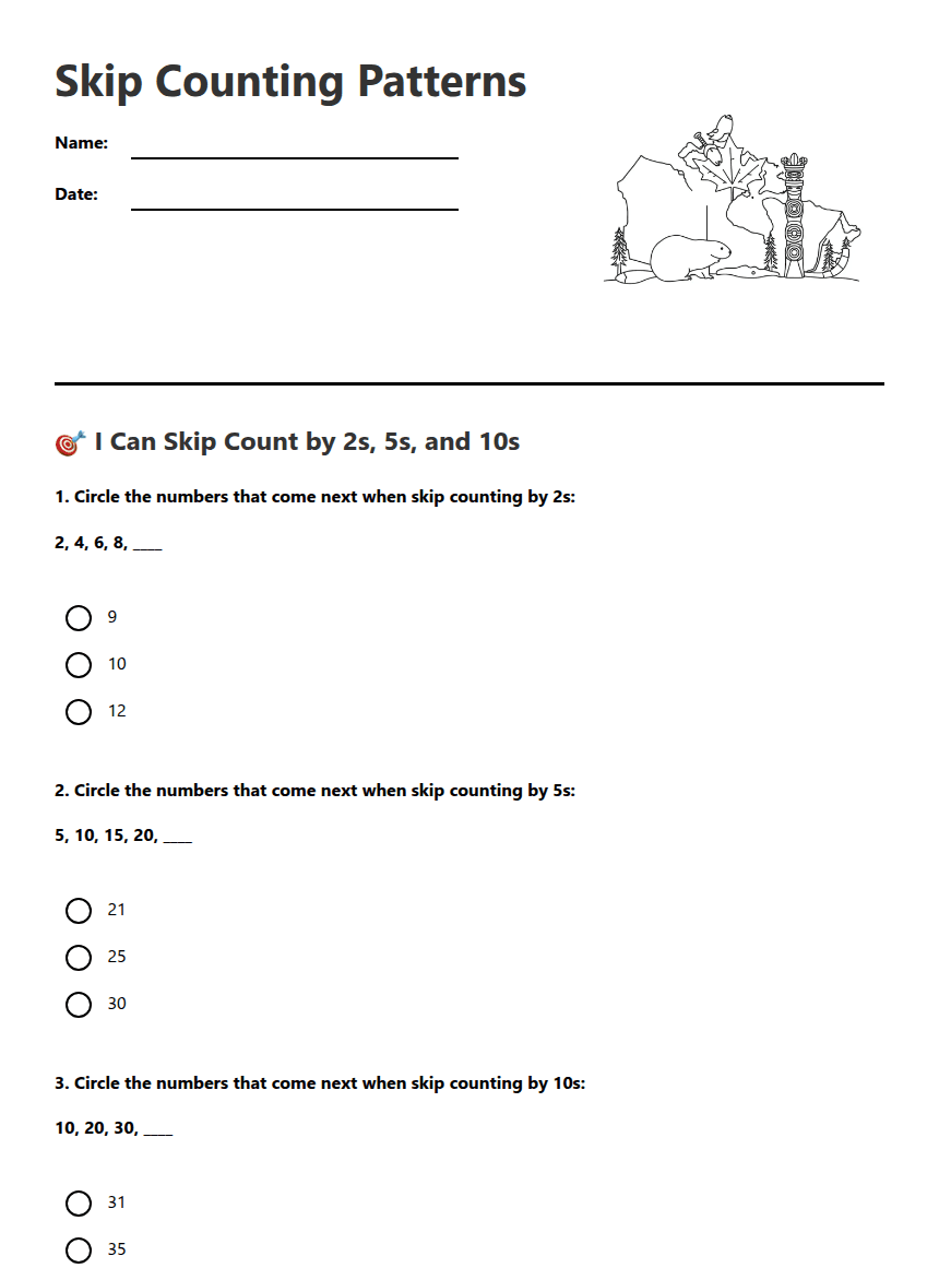 Skip Counting Patterns worksheet preview