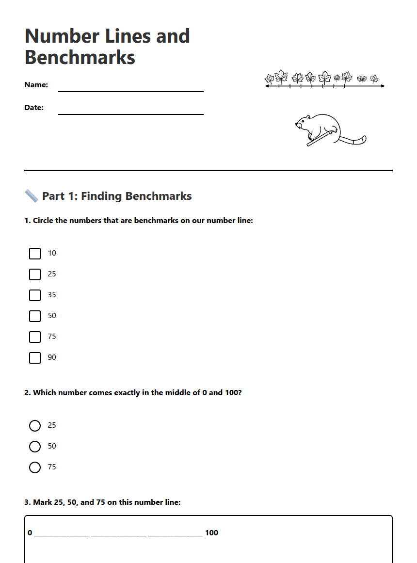 Number Lines and Benchmarks worksheet preview