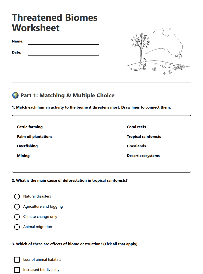 Threatened Biomes Worksheet