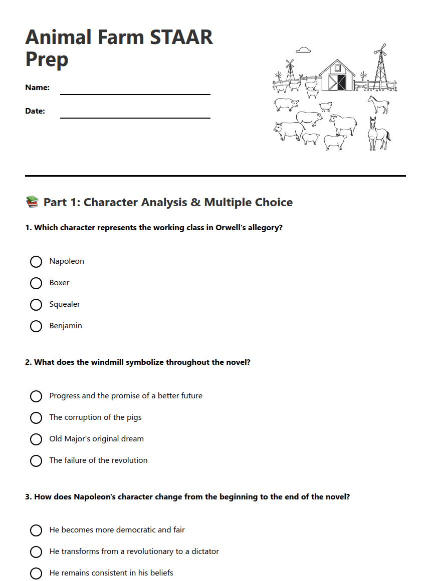 Animal Farm STAAR Prep worksheet preview