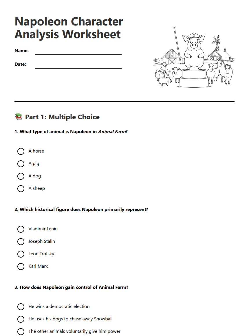 Napoleon Character Analysis Worksheet worksheet preview