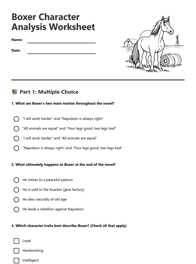 Boxer Character Analysis Worksheet