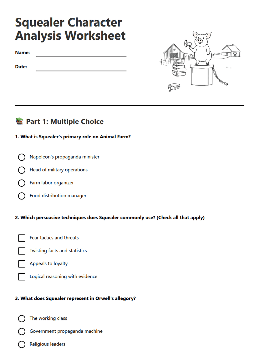 Squealer Character Analysis Worksheet