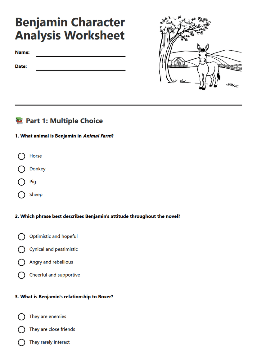 Benjamin Character Analysis Worksheet