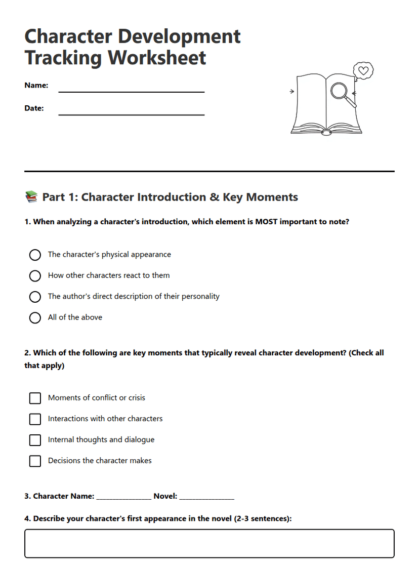 Character Development Tracking Worksheet