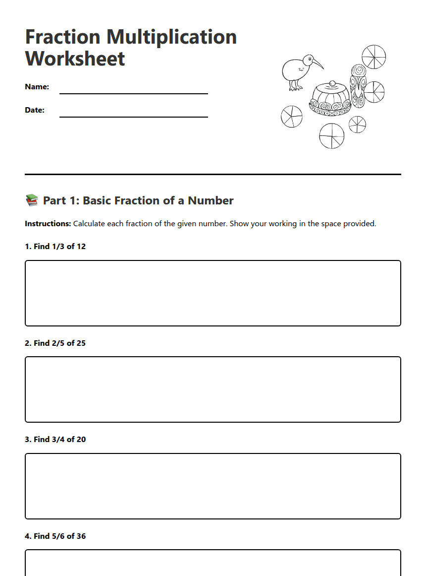 Fraction Multiplication Worksheet worksheet preview