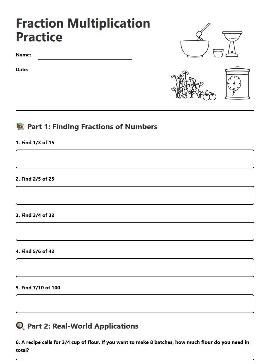 Fraction Multiplication Practice worksheet preview