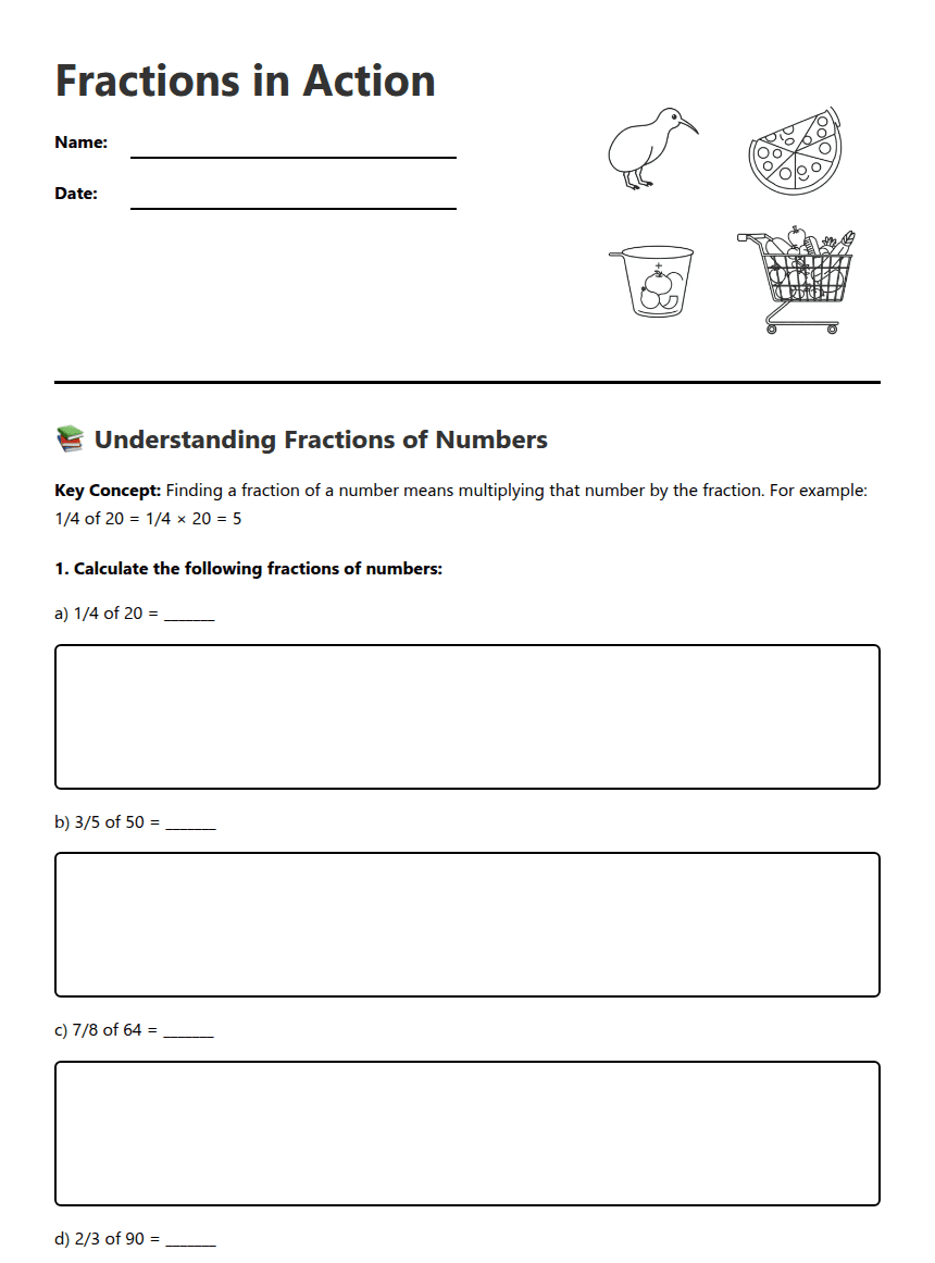 Fractions in Action worksheet preview