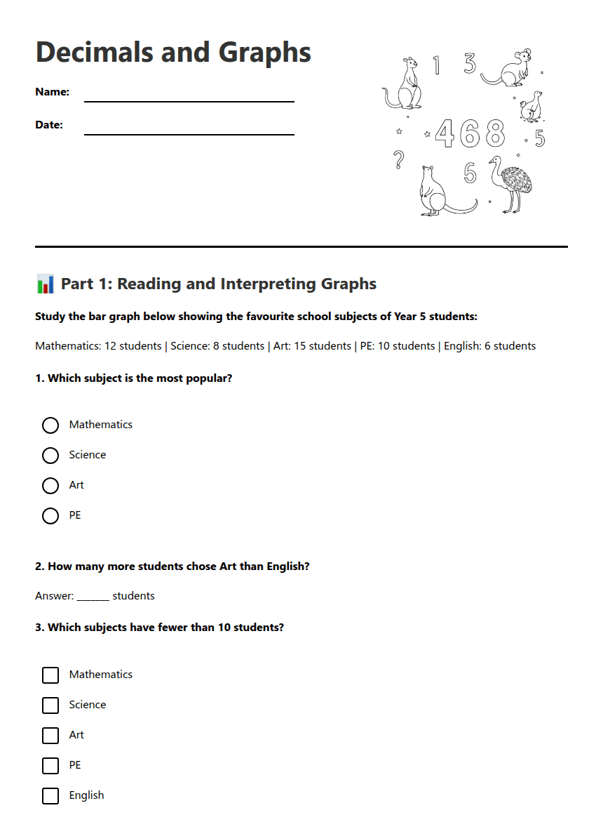 Decimals and Graphs worksheet preview