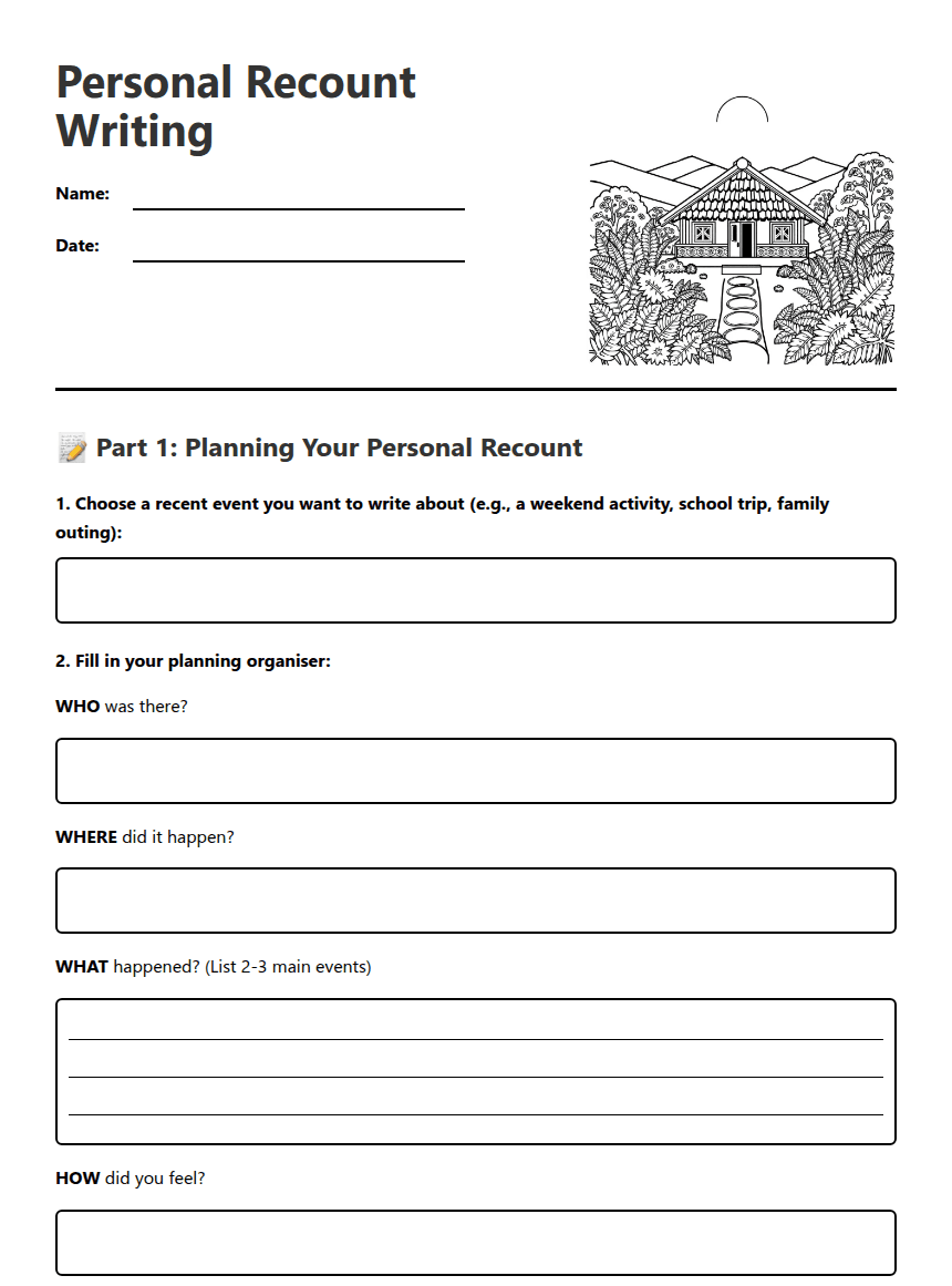 Personal Recount Writing worksheet preview