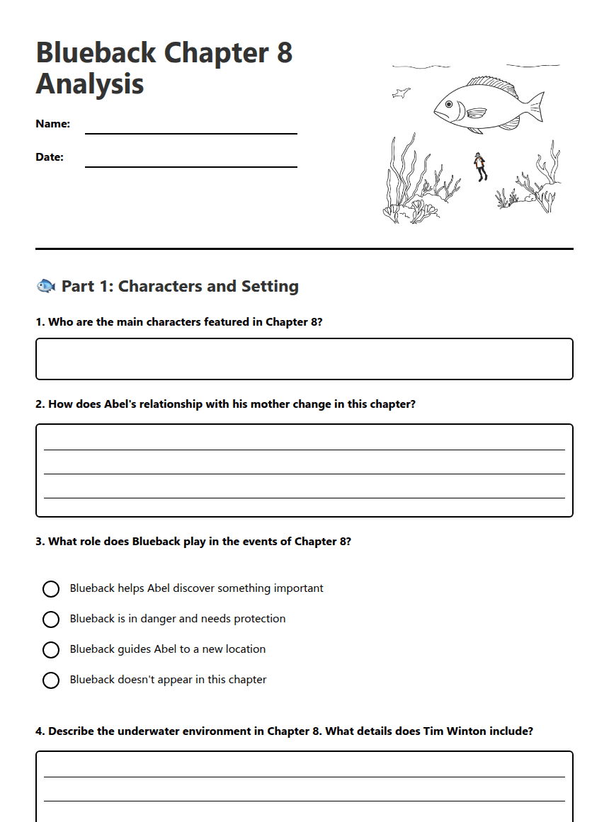 Blueback Chapter 8 Analysis worksheet preview
