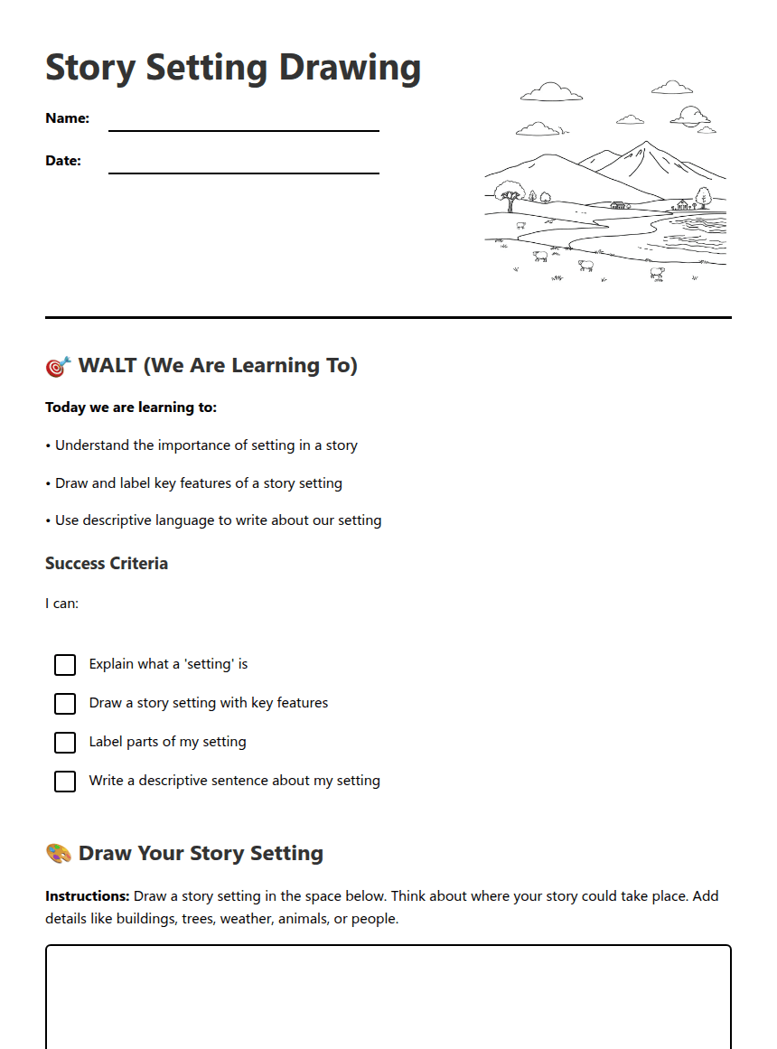 Story Setting Drawing worksheet preview